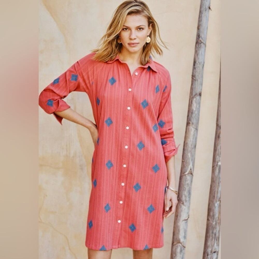 J. Jill Pure Jill Women’s 4x Plus Size Embroidered Shirtdress Coral Reef Summer